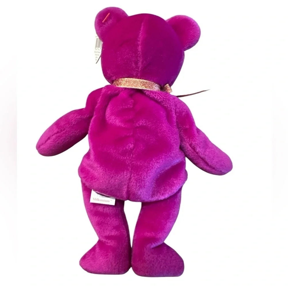 Ty Beanie Baby Millennium Bear January 1st 1999 Magenta Gold Ribbon Rare